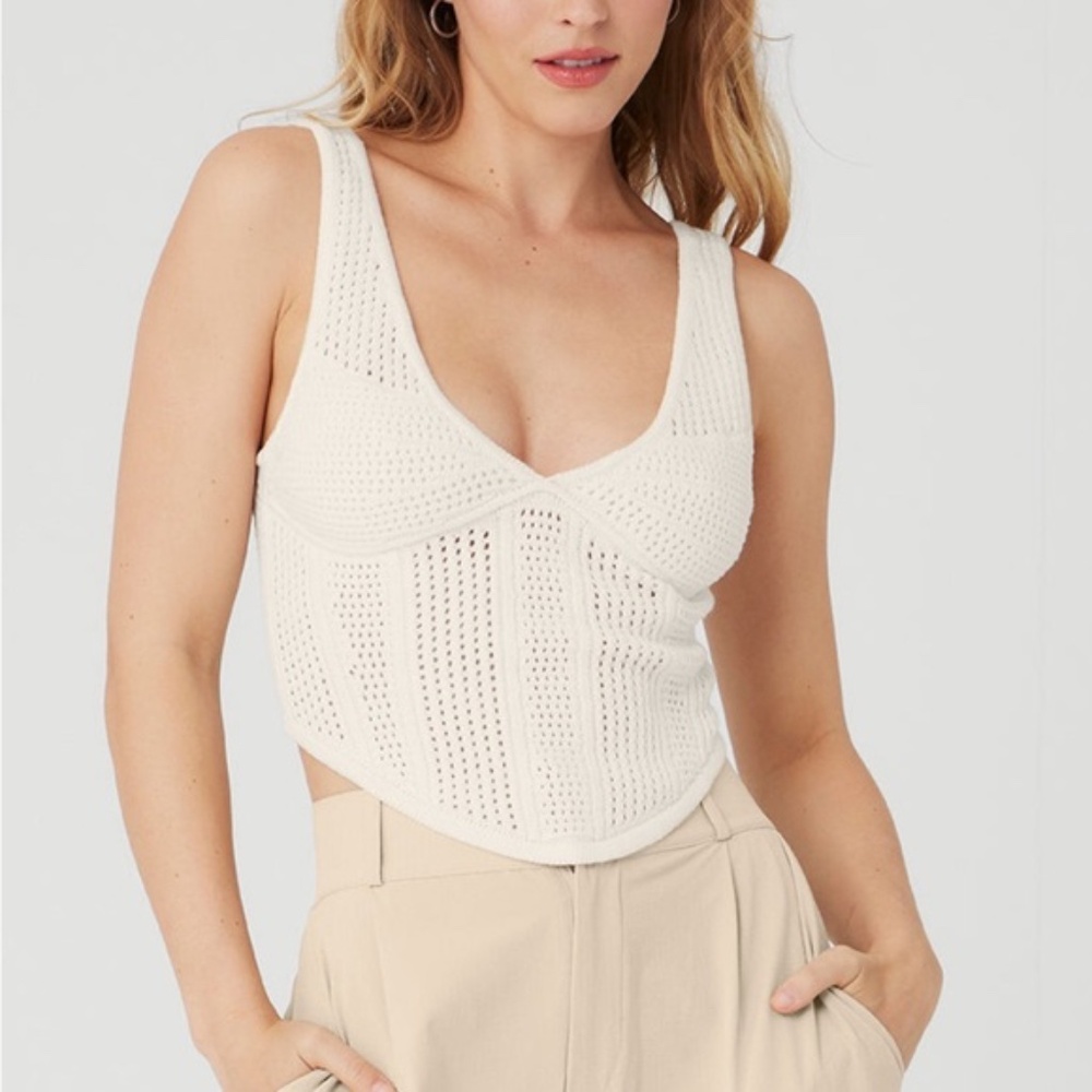 Alo Open-Knit Chase The Sun Corset Tank